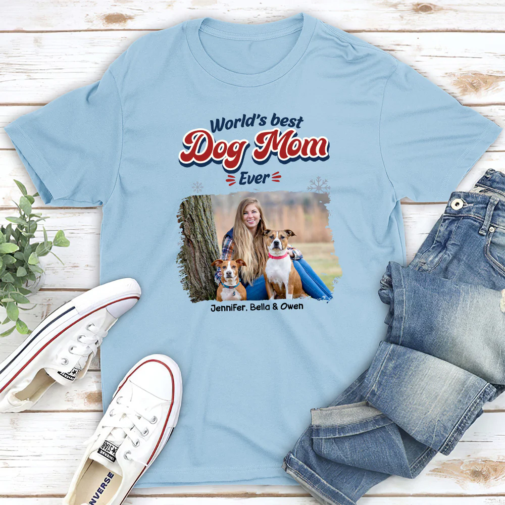 Best Dog Cartoon Christmas Photo - Personalized Custom Unisex T-Shirt - Image 3