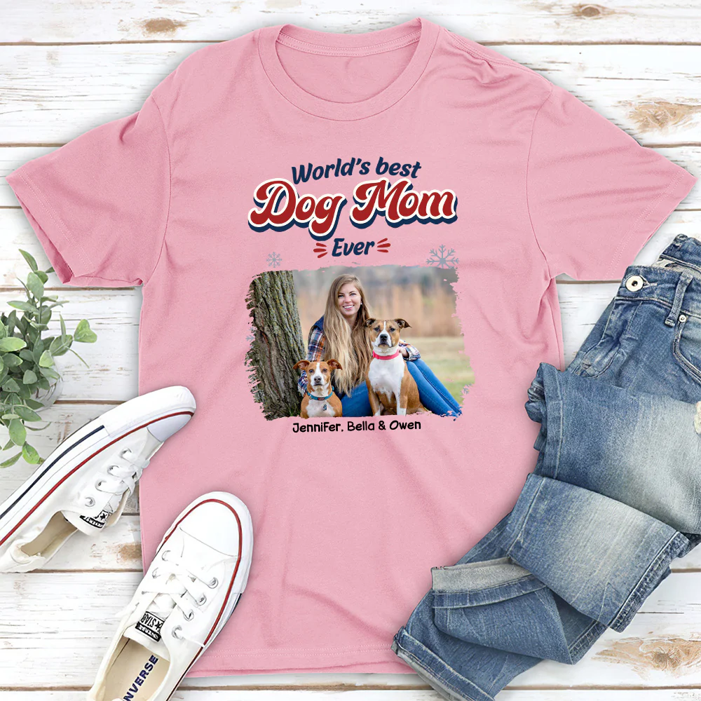 Best Dog Cartoon Christmas Photo - Personalized Custom Unisex T-Shirt - Image 4