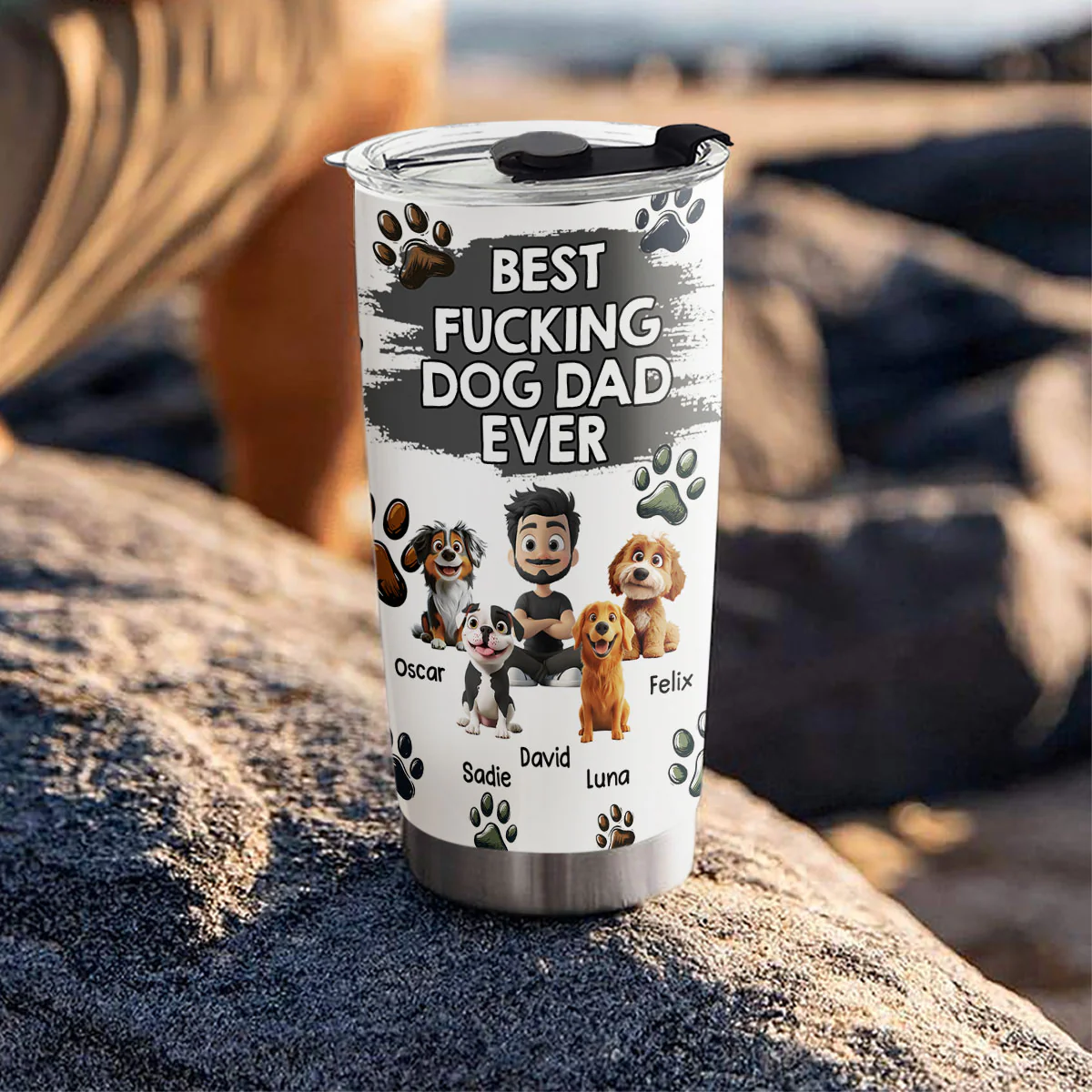 Best Dog Dad Cartoon Christmas - Personalized Custom Tumbler - Image 2