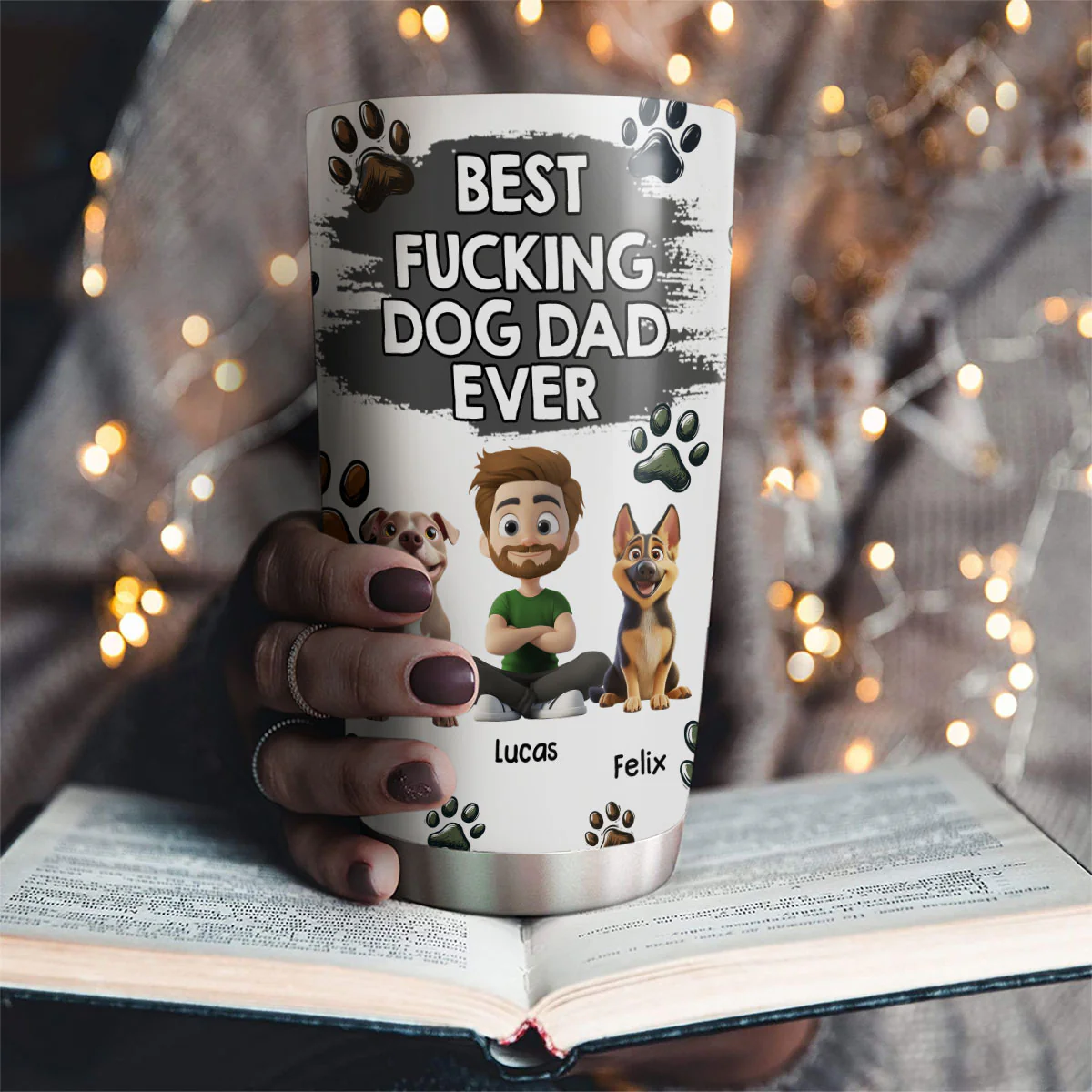 Best Dog Dad Cartoon Christmas - Personalized Custom Tumbler - Image 4