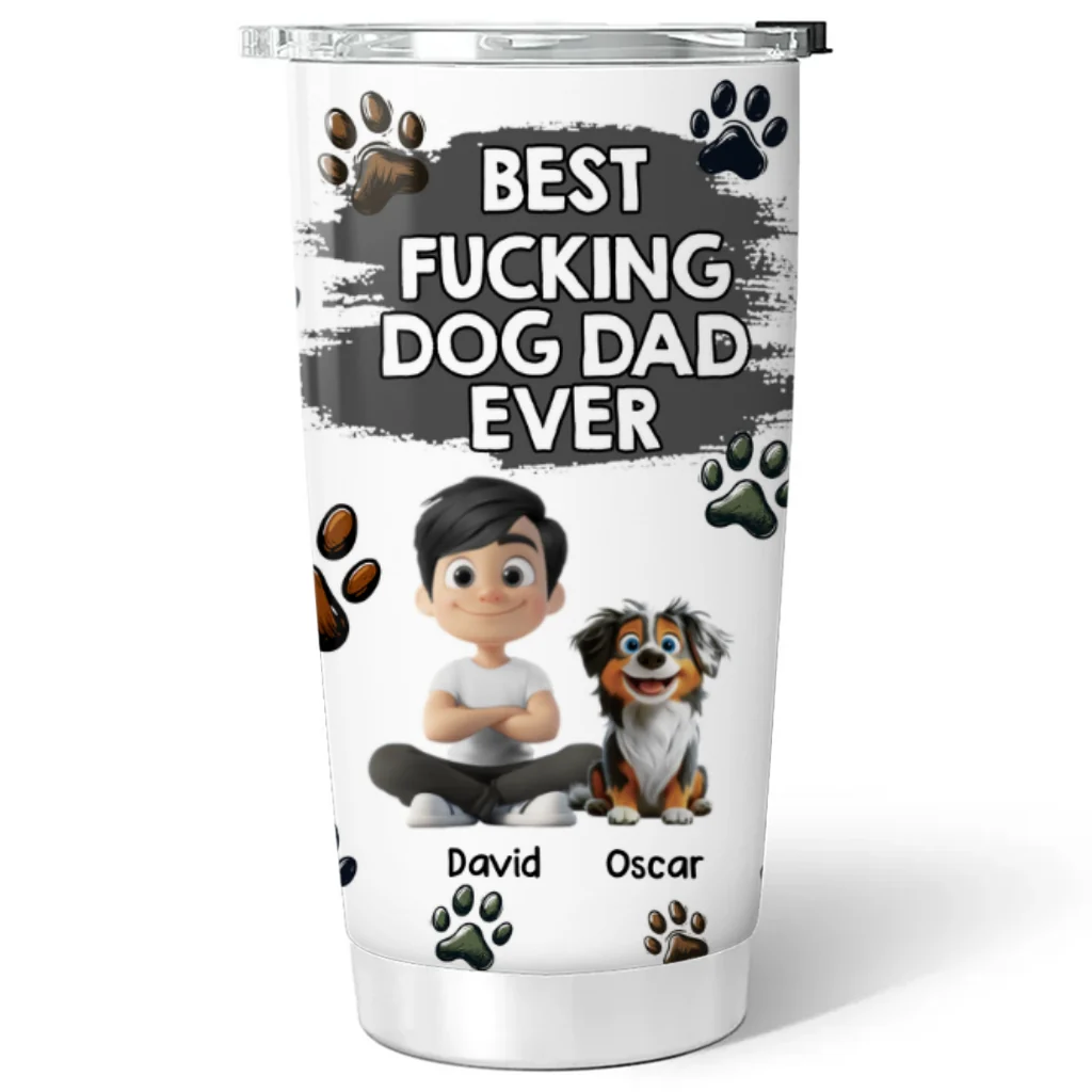 Best Dog Dad Cartoon Christmas - Personalized Custom Tumbler - Image 5