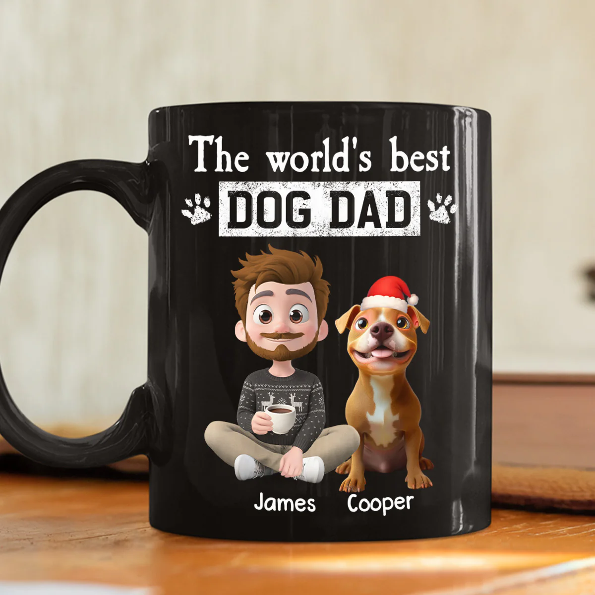 Best Dog Dad Cartoon In The World - Personalized Custom Coffee Mug - Image 2