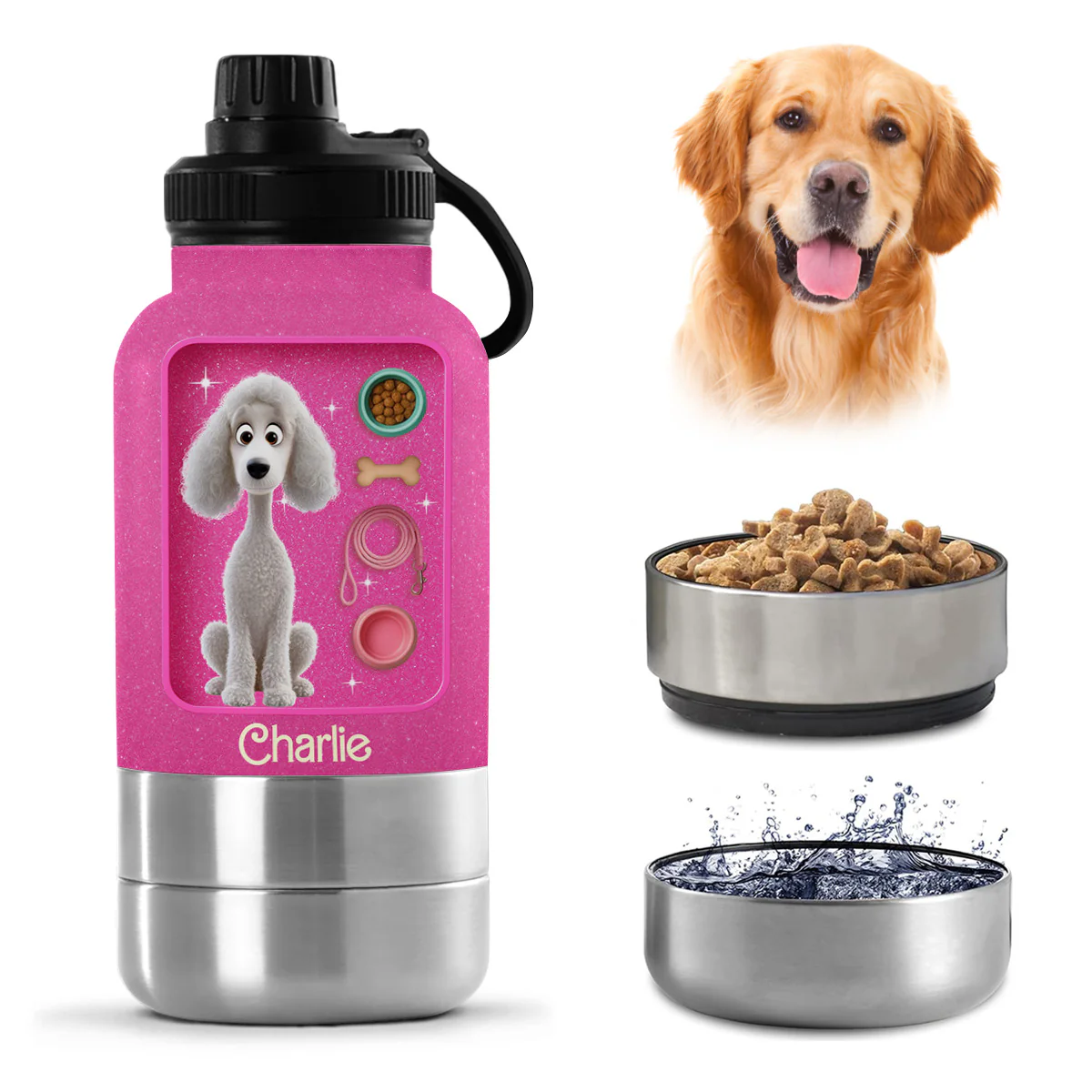 Best Dog Mom - Personalized Custom 30oz Water Bottle With Pet Bowl