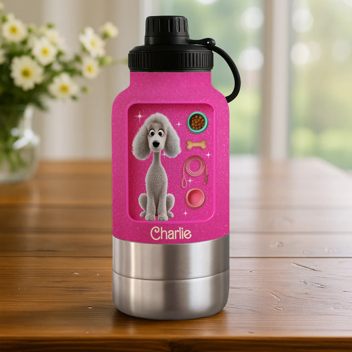 Best Dog Mom - Personalized Custom 30oz Water Bottle With Pet Bowl - Image 2