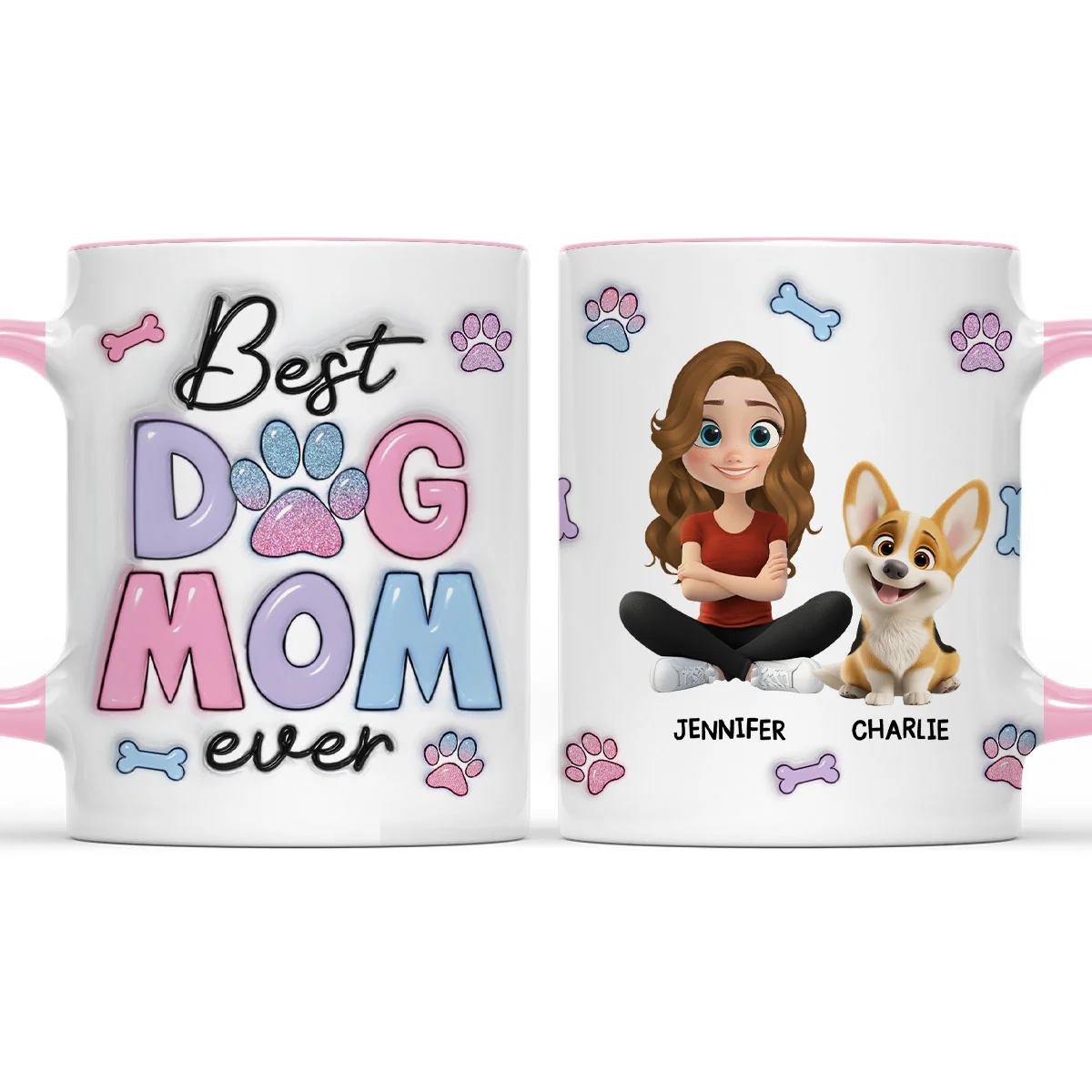 Best Dog Mom - Personalized Custom 3D Inflated Effect Accent Mug