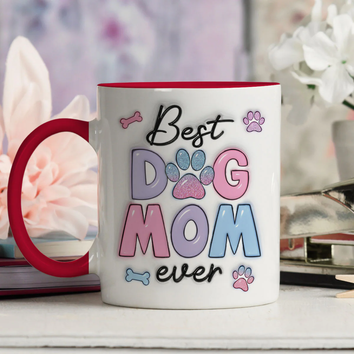 Best Dog Mom - Personalized Custom 3D Inflated Effect Accent Mug - Image 4