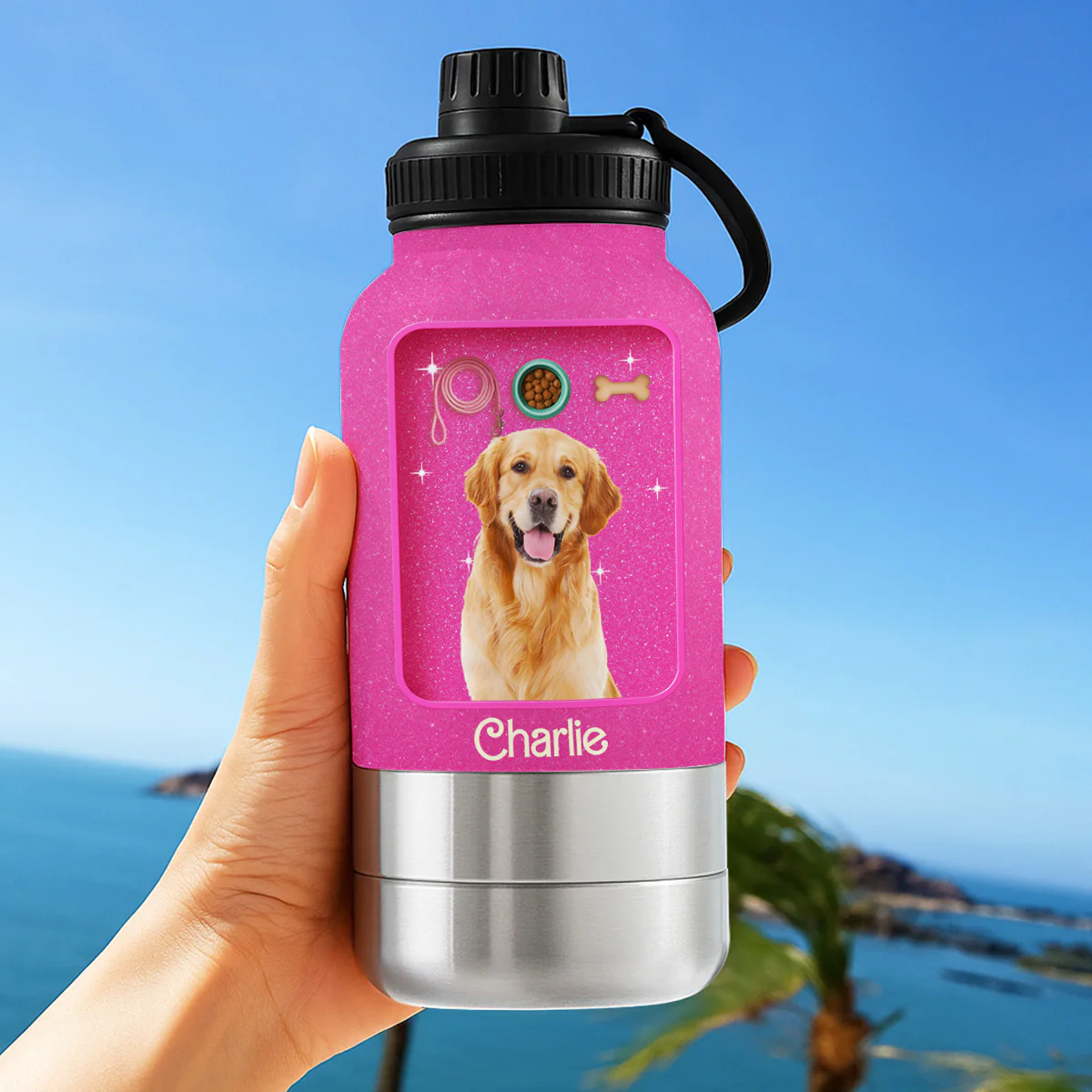 Best Dog Mom Photo - Personalized Custom 30oz Water Bottle With Pet Bowl - Image 5