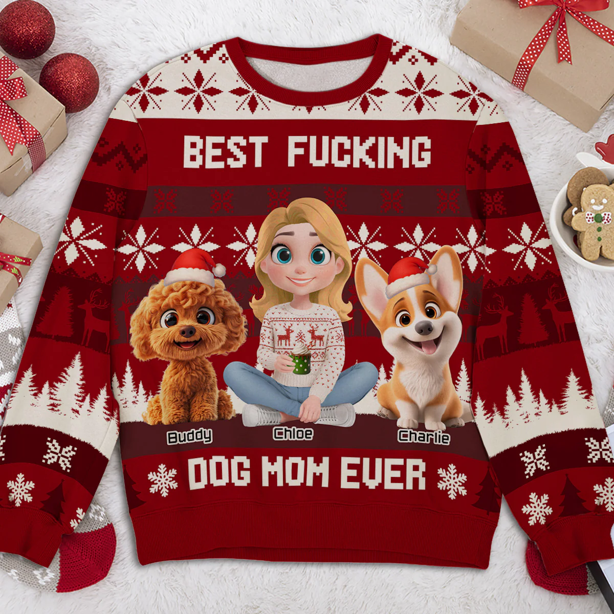 Best F Dog Dad Mom Ever - Personalized Custom All-Over-Print Sweatshirt - Image 2