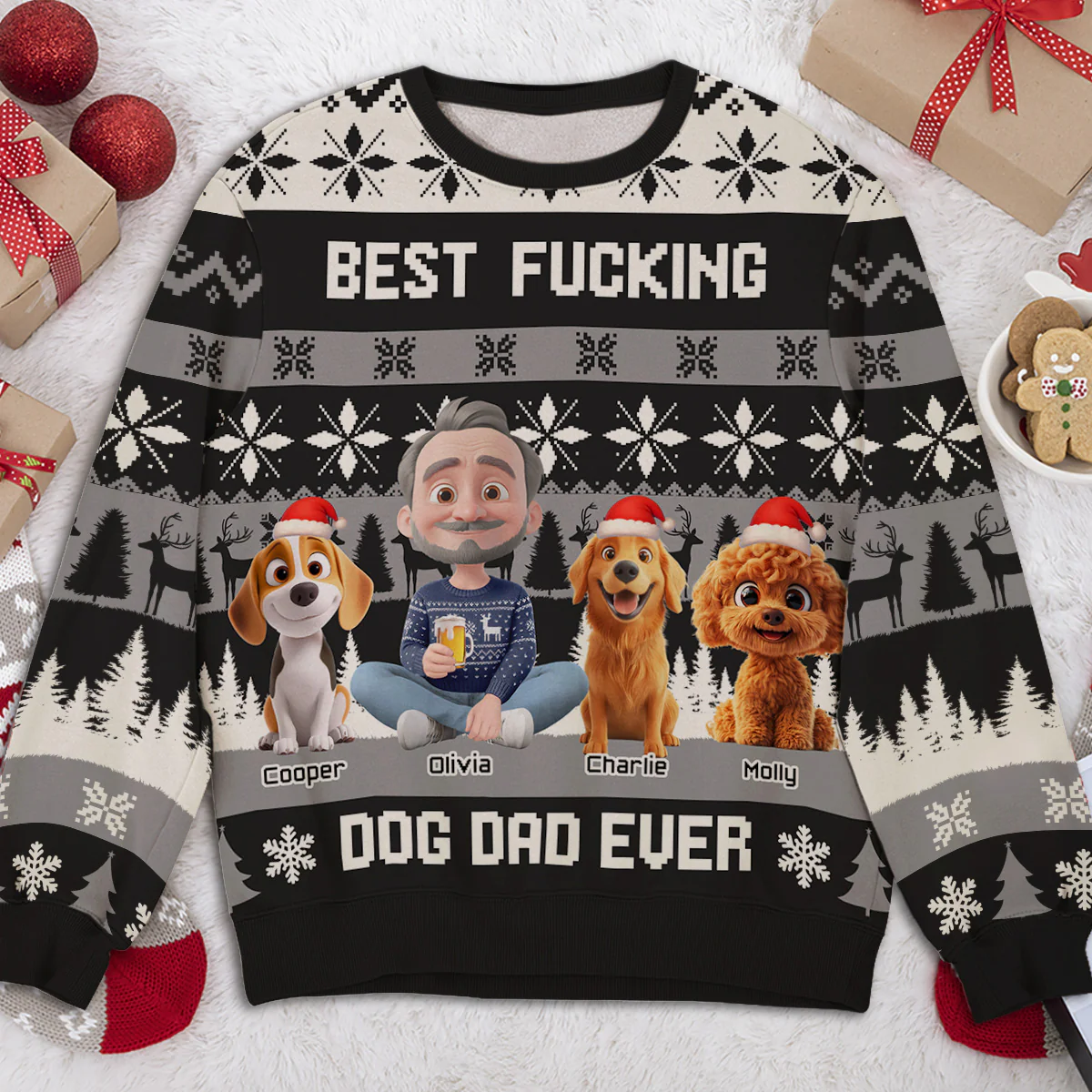 Best F Dog Dad Mom Ever - Personalized Custom All-Over-Print Sweatshirt - Image 3