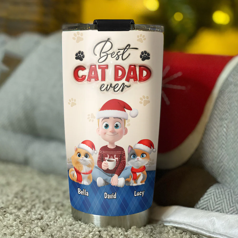 Best Handsome Cat Dad This Year - Personalized Custom 3D Inflated Effect Tumbler - Image 2