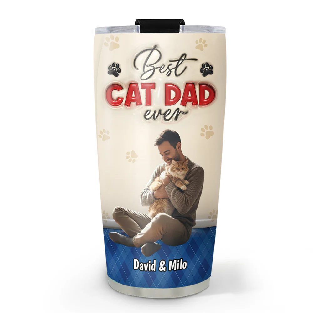 Best Handsome Cat Dad This Year Photo - Personalized Custom 3D Inflated Effect Tumbler