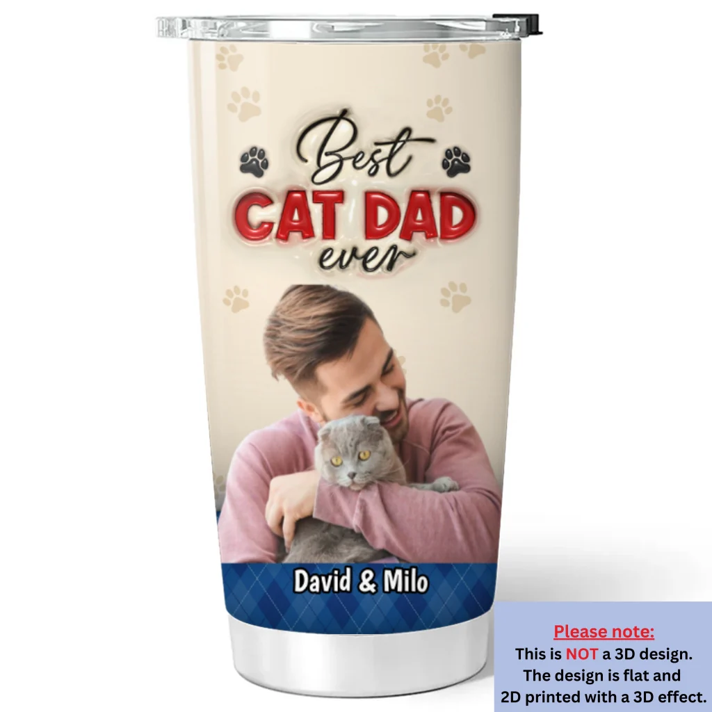 Best Handsome Cat Dad This Year Photo - Personalized Custom 3D Inflated Effect Tumbler - Image 4