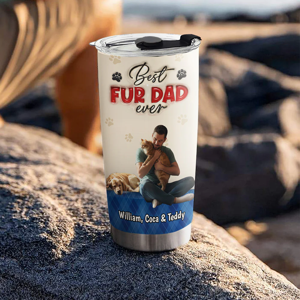 Best Handsome Fur Dad This Year Photo - Personalized Custom 3D Inflated Effect Tumbler - Image 3