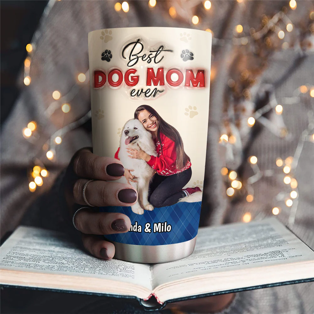 Best Lovely Dog Mom This Year Photo - Personalized Custom 3D Inflated Effect Tumbler - Image 2