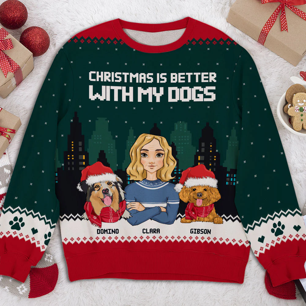 Better Christmas With Dogs - Personalized Custom All-Over-Print Sweatshirt - Image 2