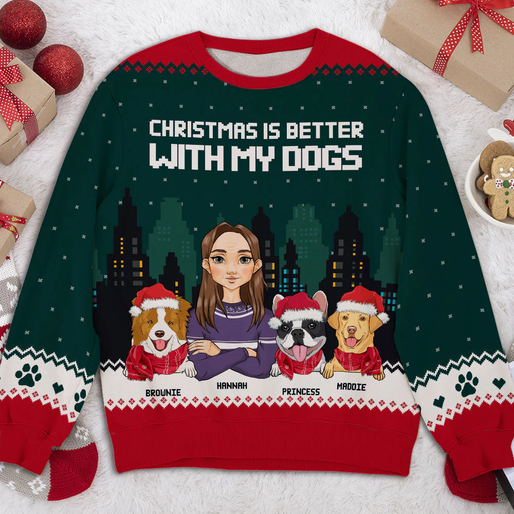 Better Christmas With Dogs - Personalized Custom All-Over-Print Sweatshirt - Image 3