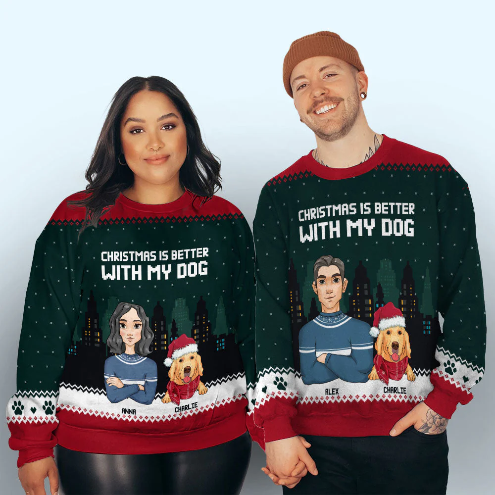 Better Christmas With Dogs - Personalized Custom All-Over-Print Sweatshirt - Image 5