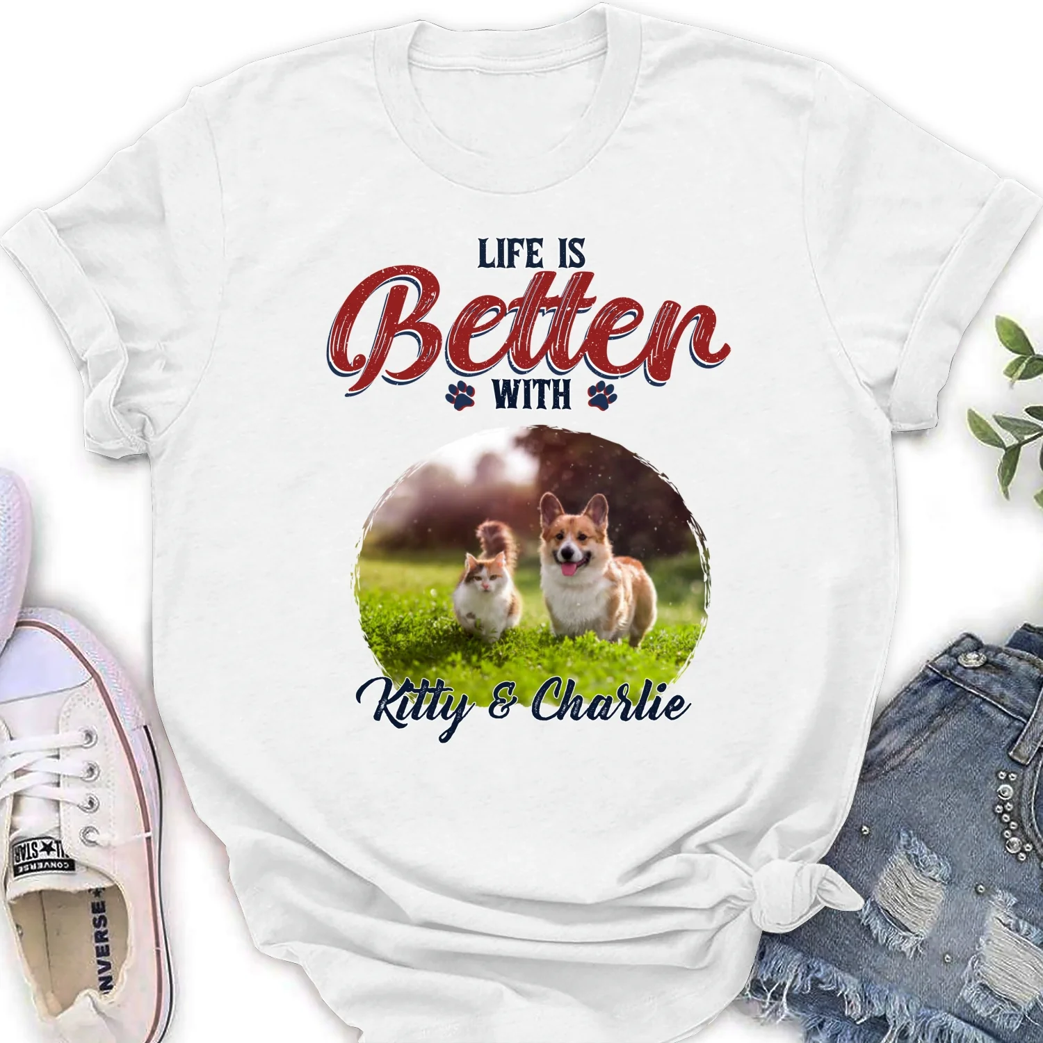 Better Life With My Pet Photo - Personalized Custom Women's T-shirt - Image 4