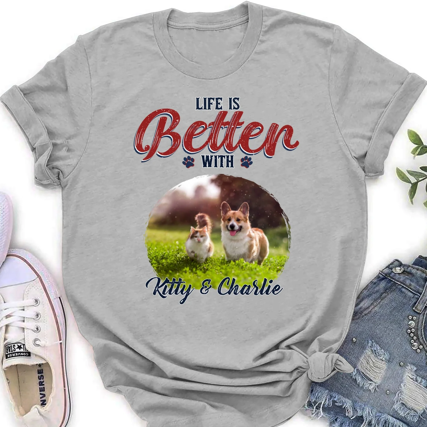 Better Life With My Pet Photo - Personalized Custom Women's T-shirt - Image 5