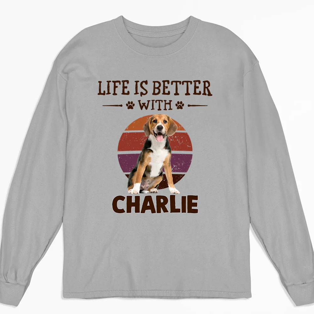 Better Life With My Dog Cartoon Photo - Personalized Custom Long Sleeve T-shirt