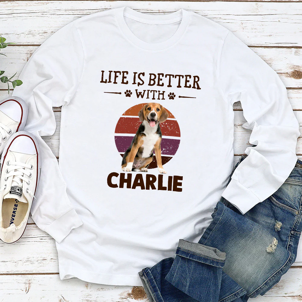 Better Life With My Dog Cartoon Photo - Personalized Custom Long Sleeve T-shirt - Image 2