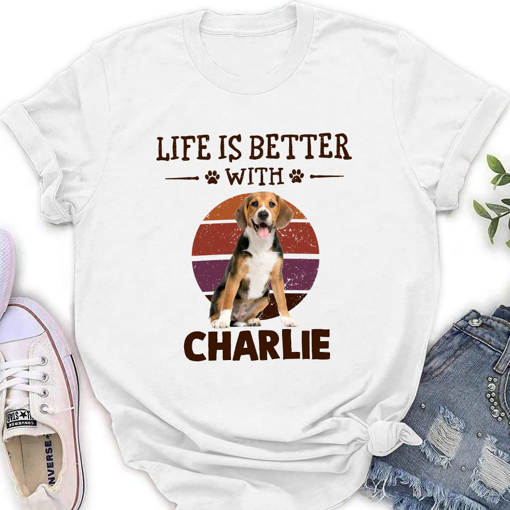 Better Life With My Dog Cartoon Photo - Personalized Custom Women's T-shirt - Image 2