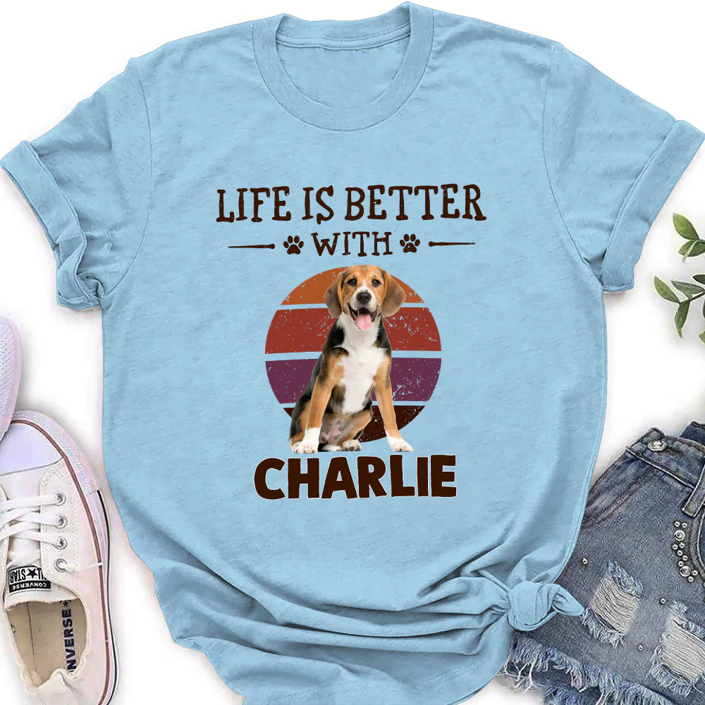 Better Life With My Dog Cartoon Photo - Personalized Custom Women's T-shirt - Image 3