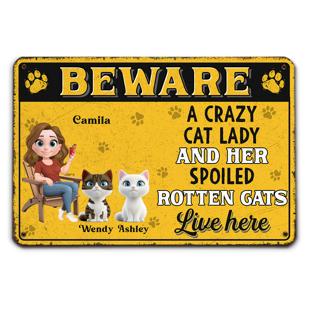 Beware Cat Lady - Personalized Custom Metal Sign