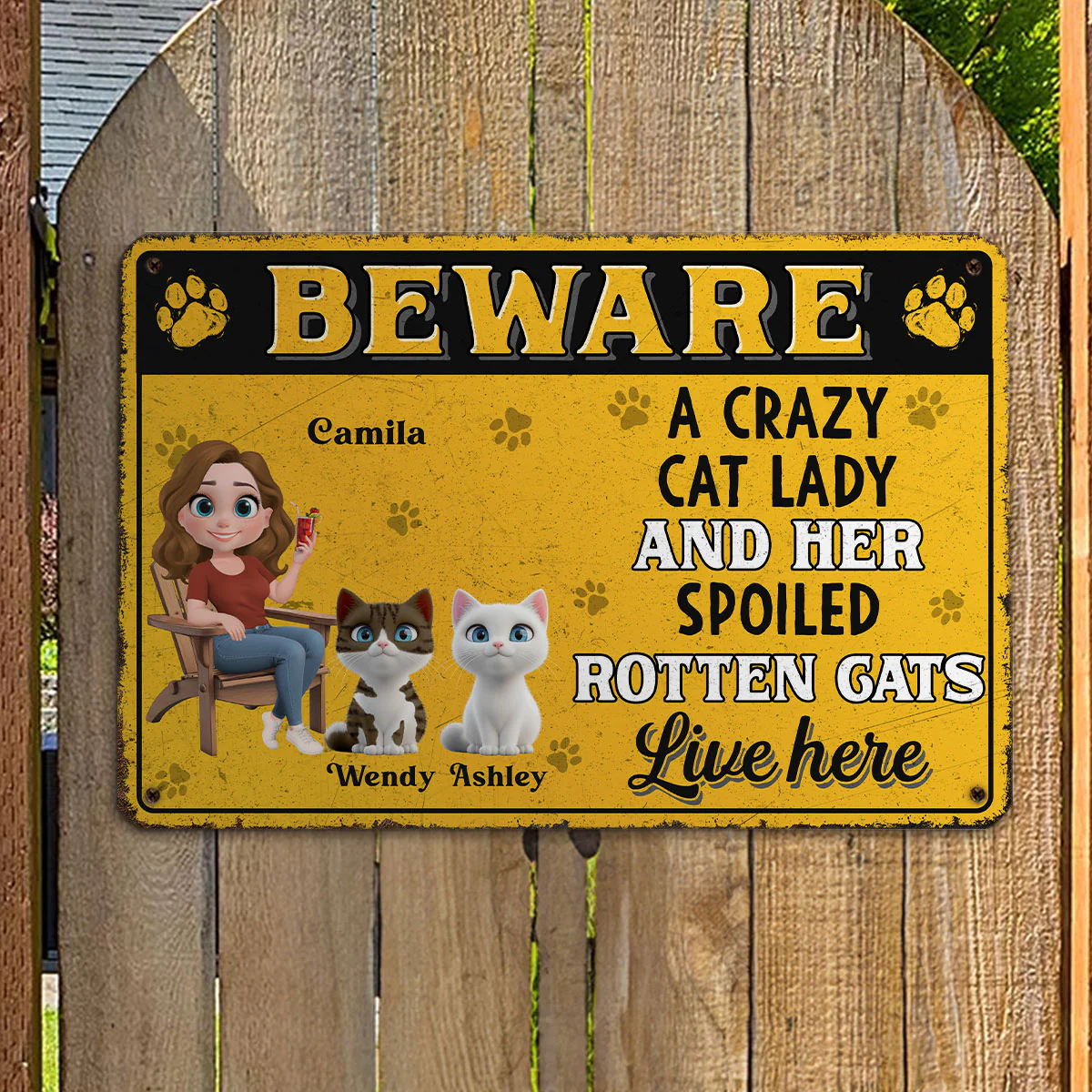 Beware Cat Lady - Personalized Custom Metal Sign - Image 2