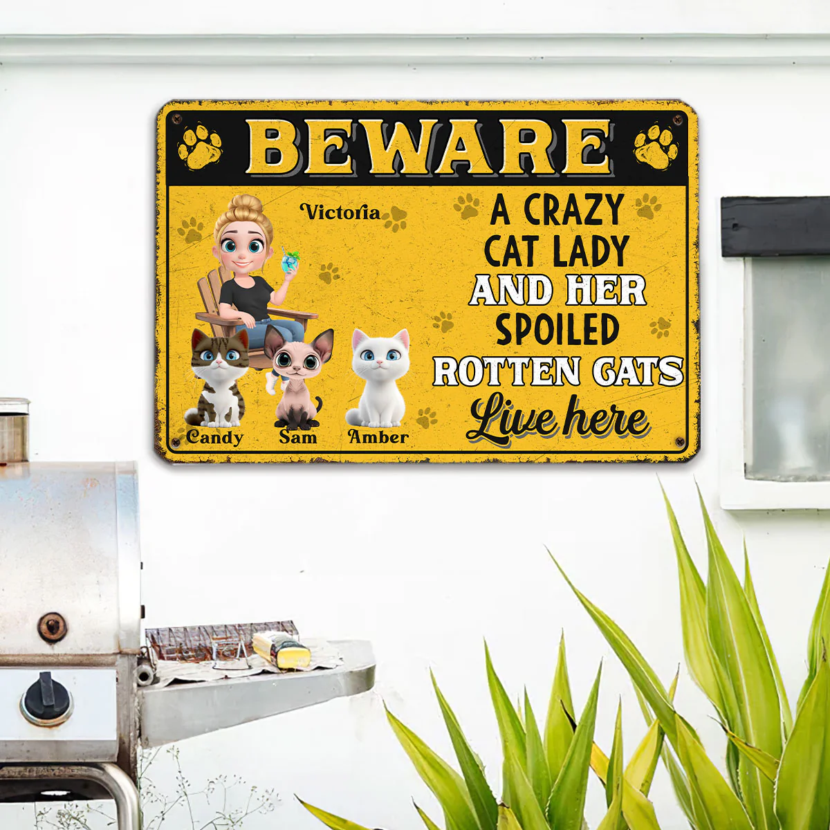 Beware Cat Lady - Personalized Custom Metal Sign - Image 3