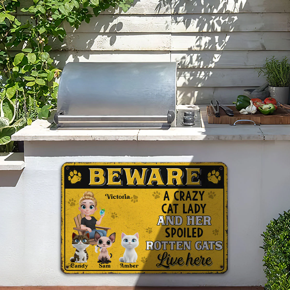 Beware Cat Lady - Personalized Custom Metal Sign - Image 4