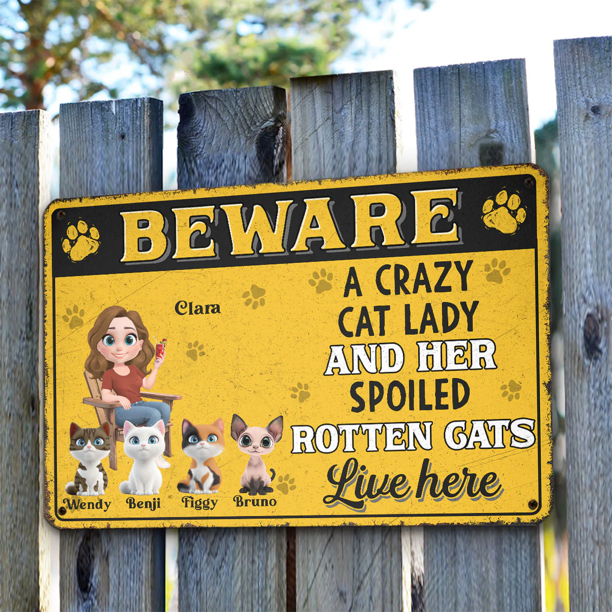 Beware Cat Lady - Personalized Custom Metal Sign - Image 5