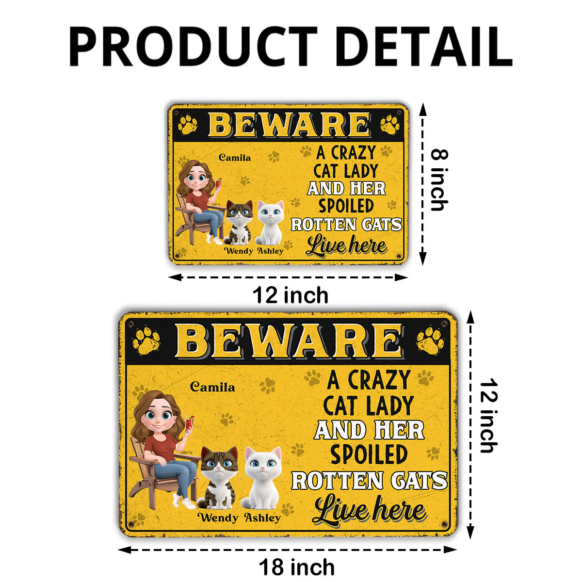 Beware Cat Lady - Personalized Custom Metal Sign - Image 6