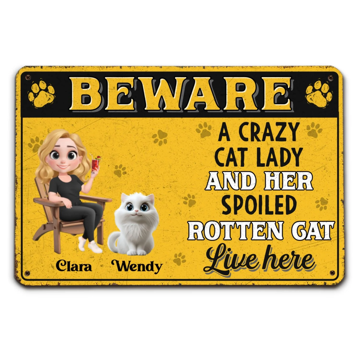 Beware Cat Lady - Personalized Custom Metal Sign - Image 7