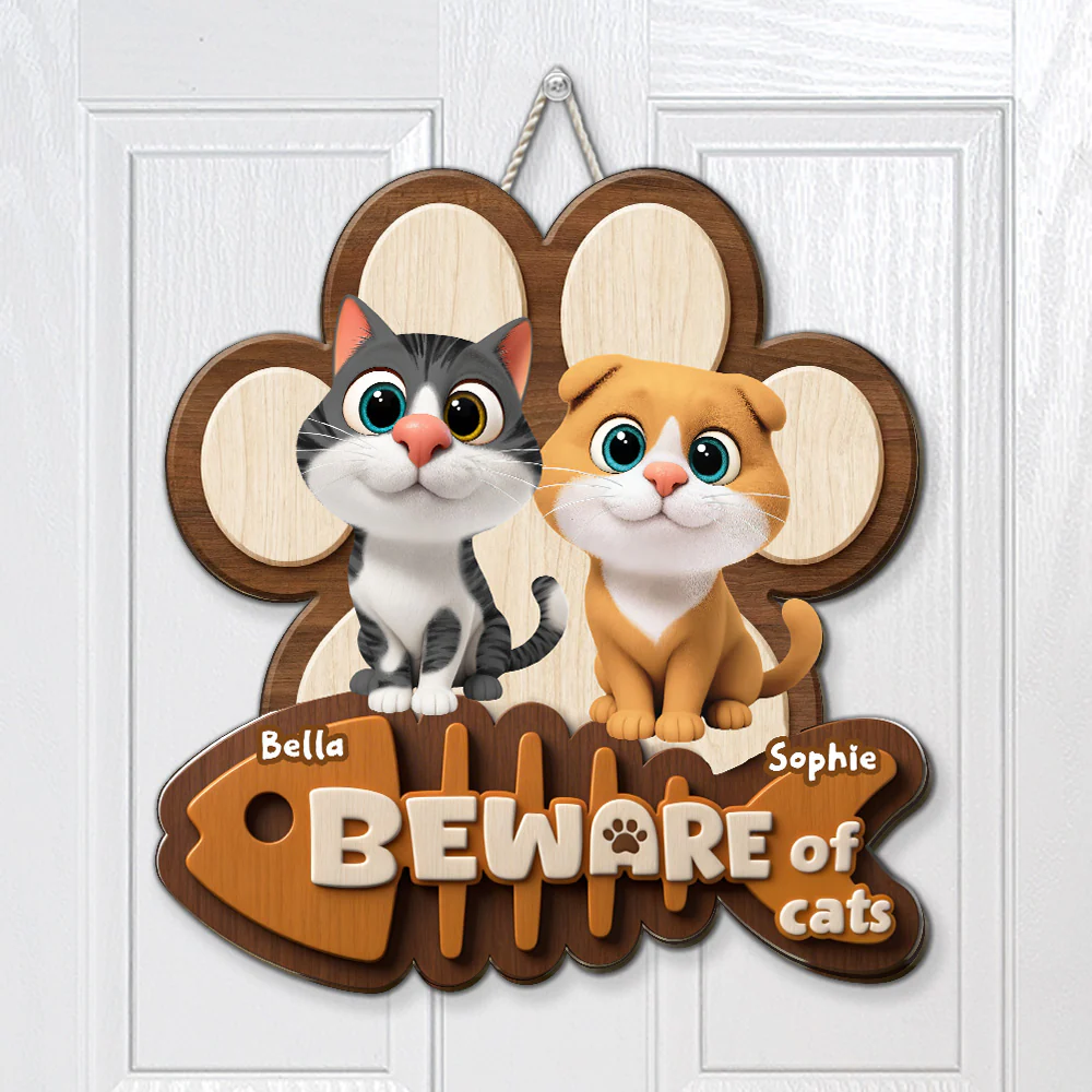 Beware Of Cats - Personalized Custom Wood Sign - Image 3