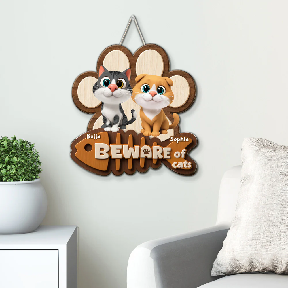 Beware Of Cats - Personalized Custom Wood Sign - Image 4