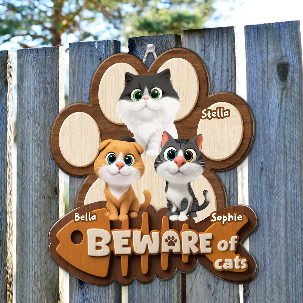 Beware Of Cats - Personalized Custom Wood Sign - Image 5