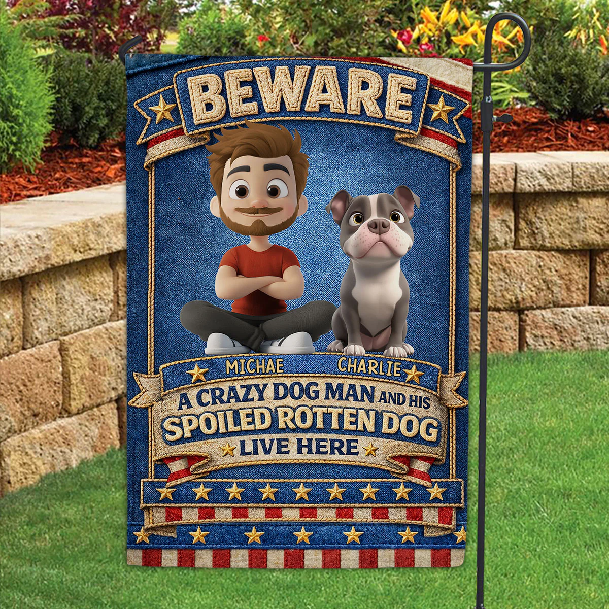 Beware Of Human And American Dog - Personalized Custom Flag