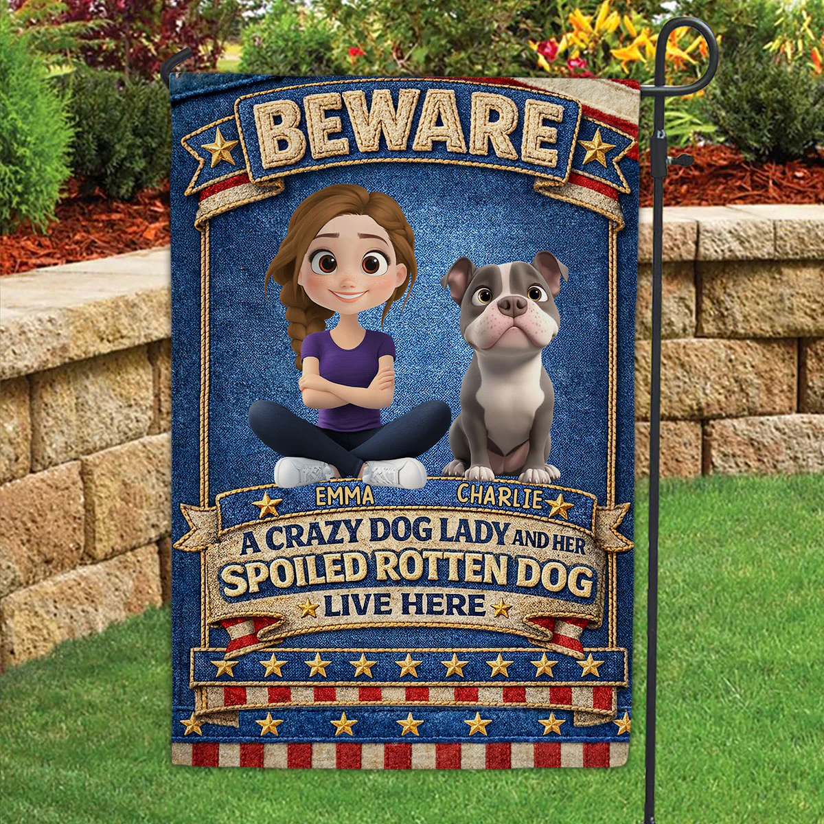 Beware Of Human And American Dog - Personalized Custom Flag - Image 3