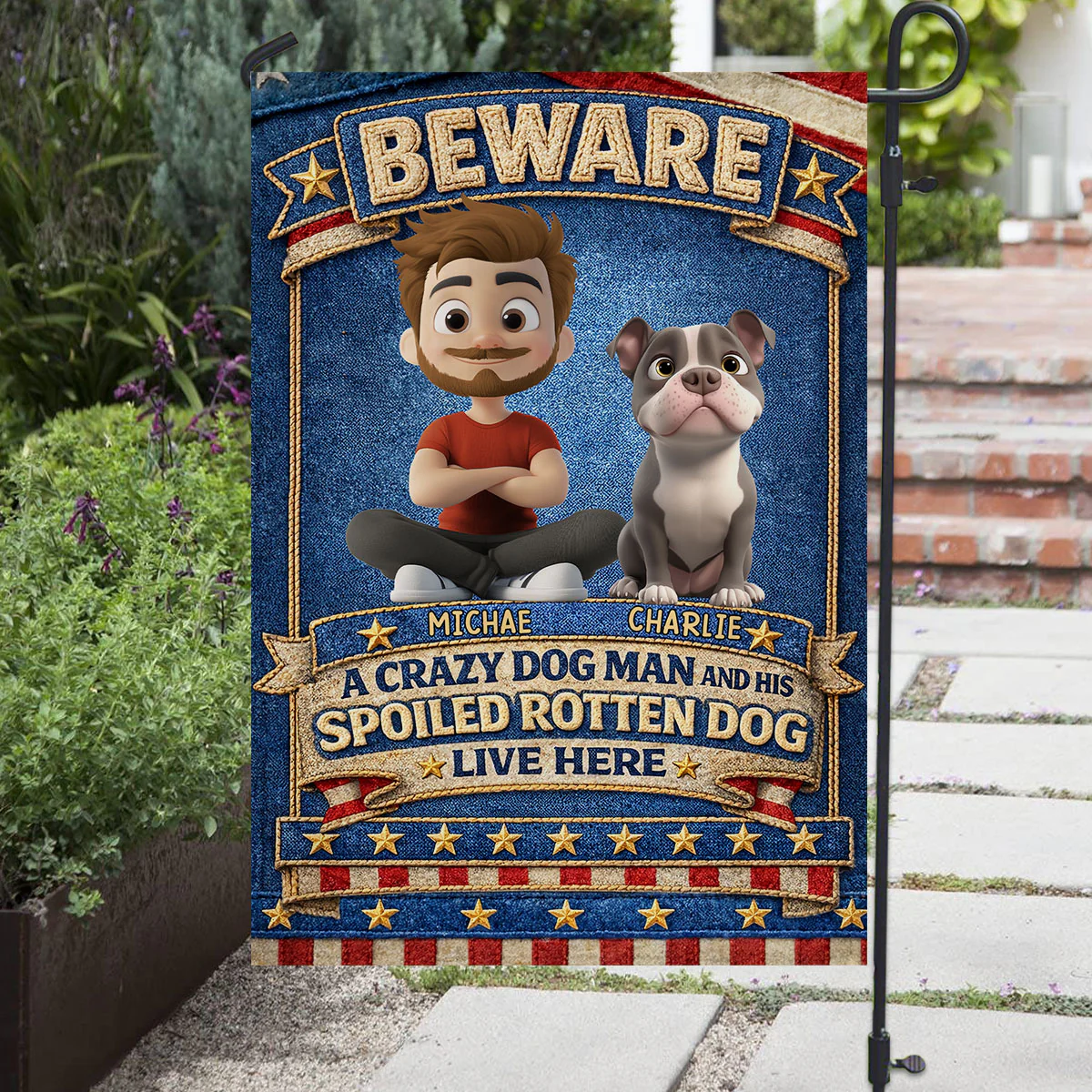 Beware Of Human And American Dog - Personalized Custom Flag - Image 4