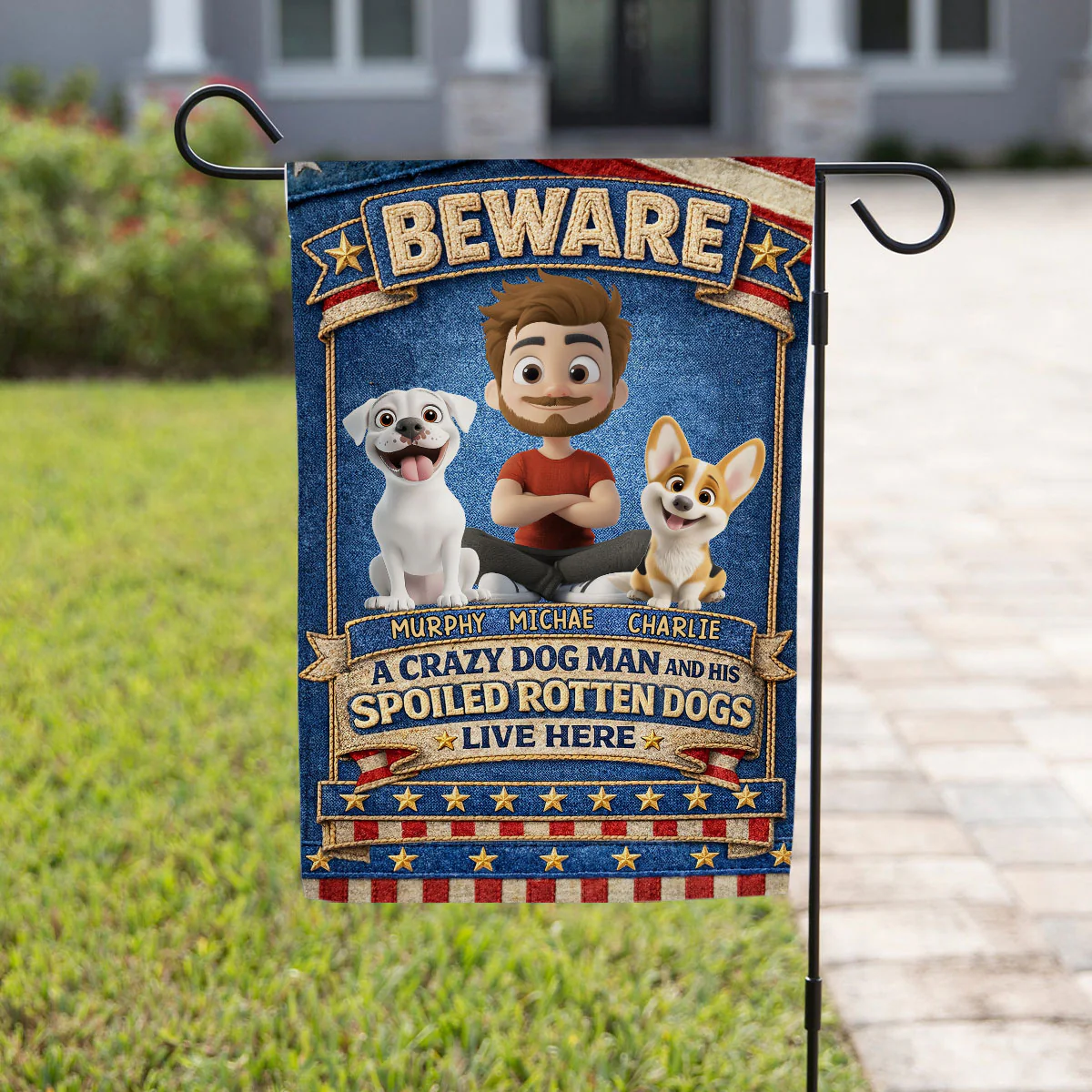 Beware Of Human And American Dog - Personalized Custom Flag - Image 5