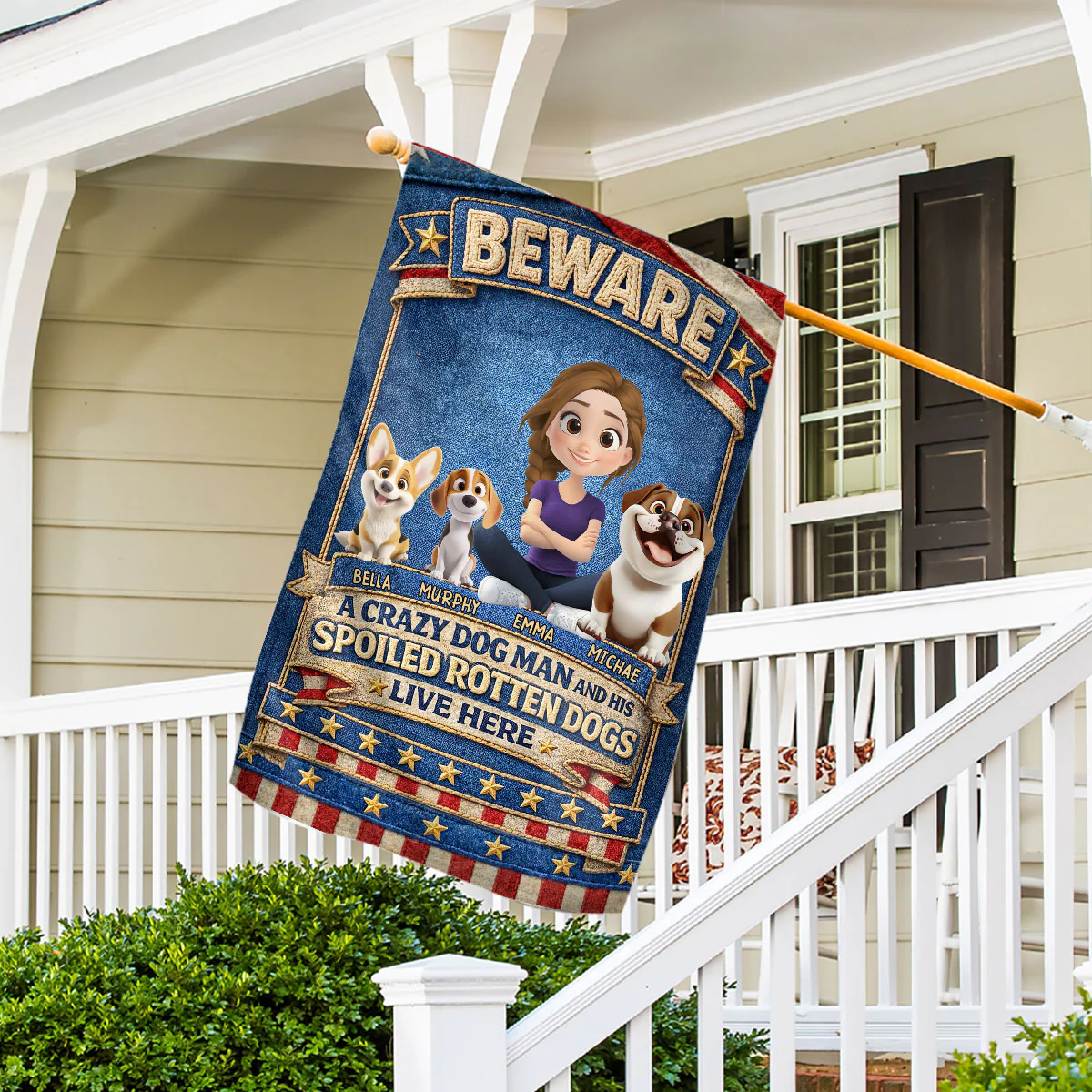 Beware Of Human And American Dog - Personalized Custom Flag - Image 6