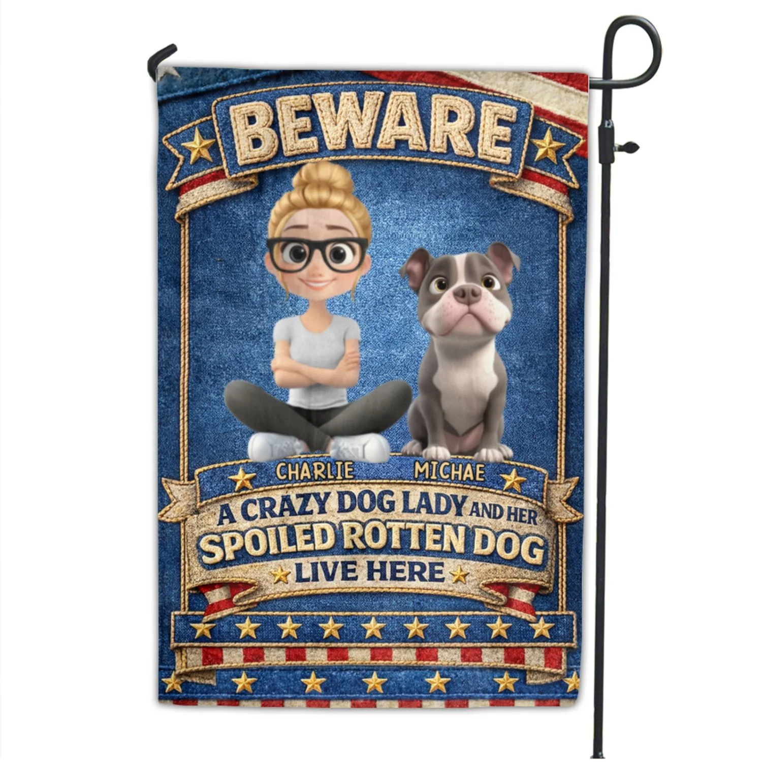 Beware Of Human And American Dog - Personalized Custom Flag - Image 8