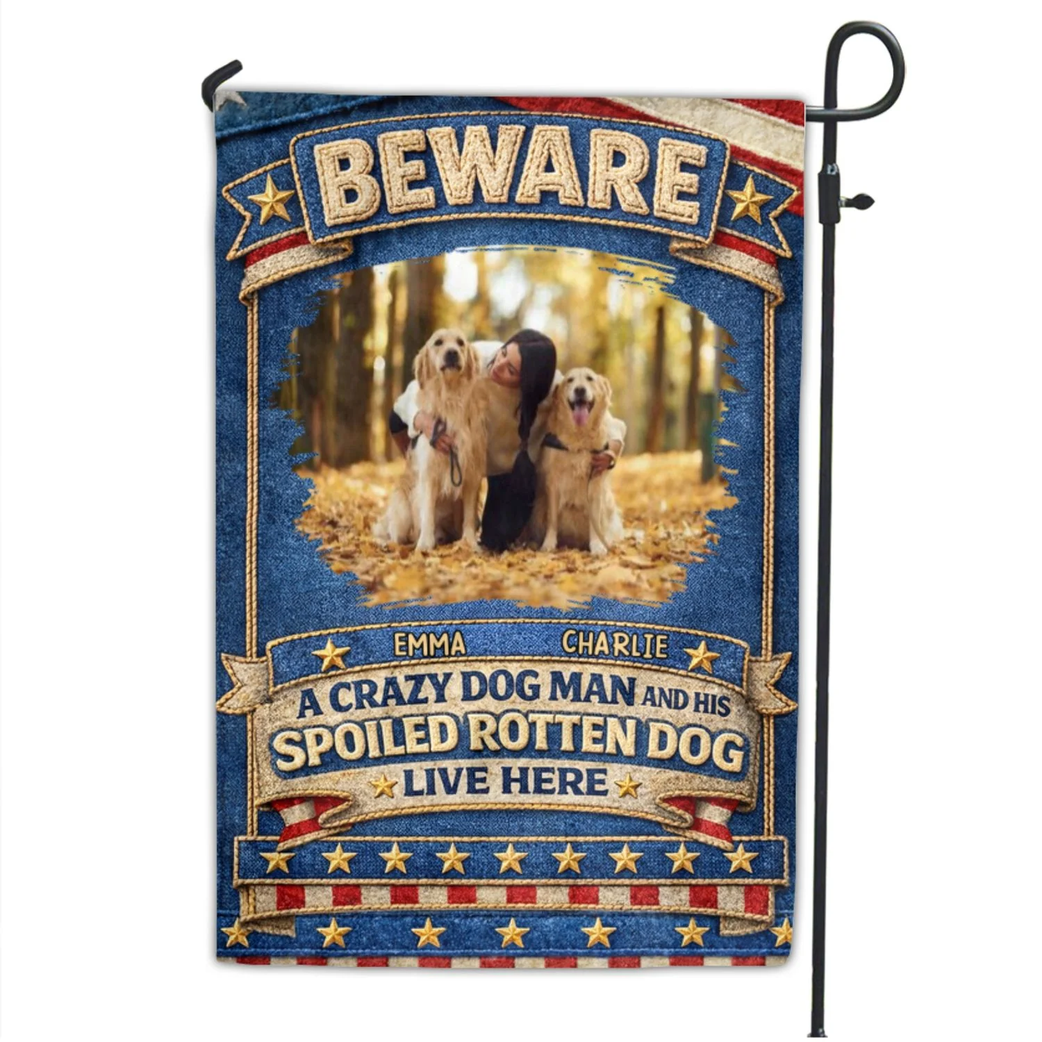 Beware Of Human And American Dog Photo - Personalized Custom Flag - Image 2