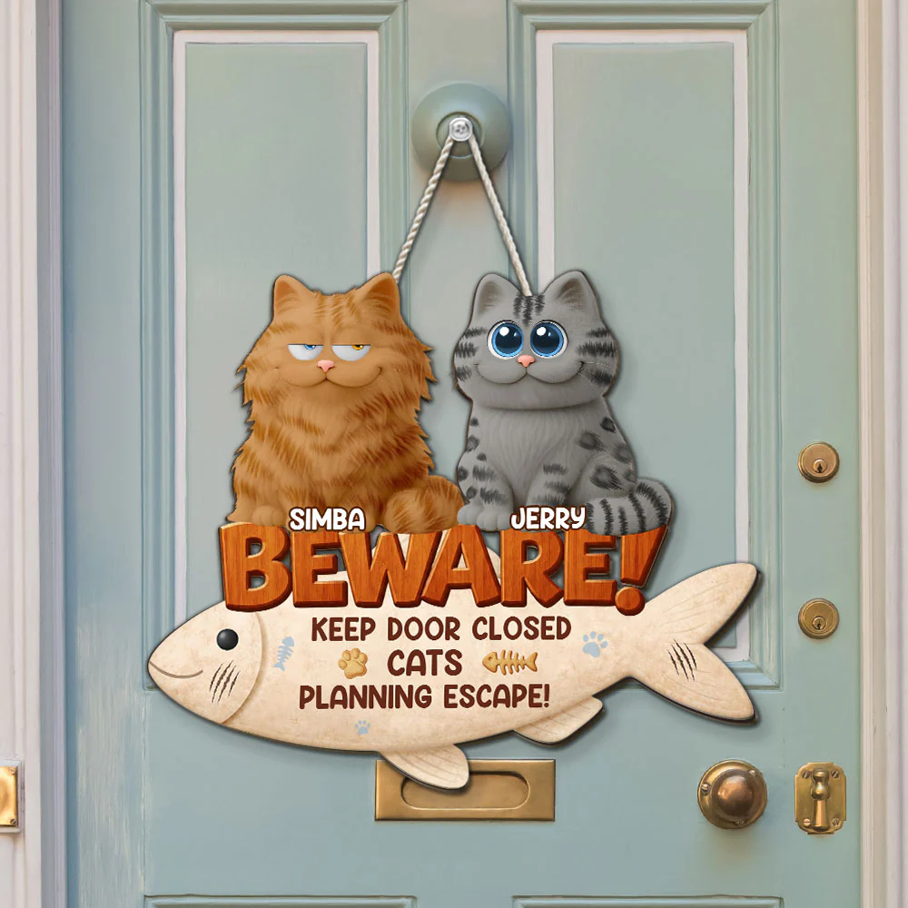 Beware Of Naughty Cats - Personalized Custom Wood Sign - Image 2