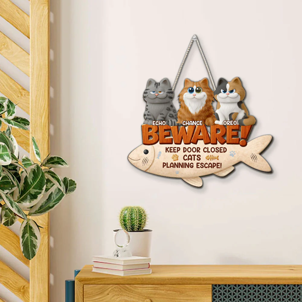 Beware Of Naughty Cats - Personalized Custom Wood Sign - Image 4