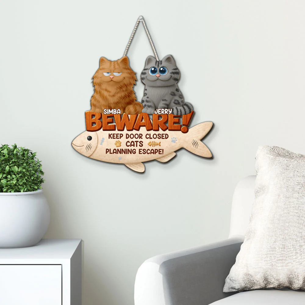 Beware Of Naughty Cats - Personalized Custom Wood Sign - Image 5