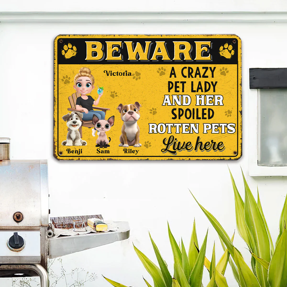 Beware Pet Lady - Personalized Custom Metal Sign - Image 3