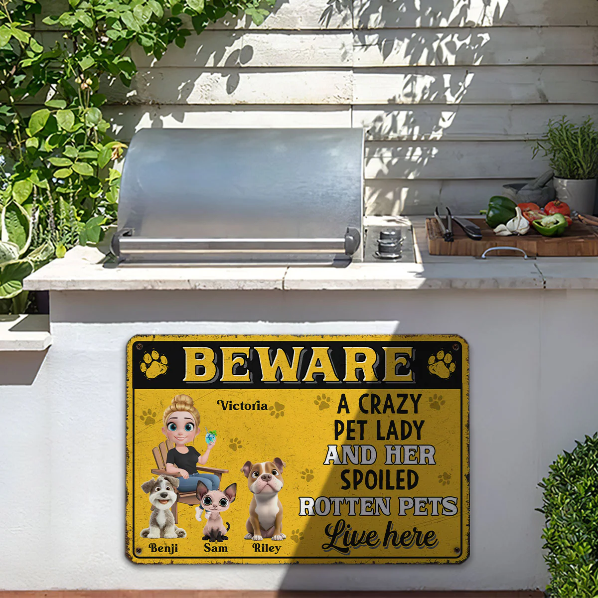 Beware Pet Lady - Personalized Custom Metal Sign - Image 4