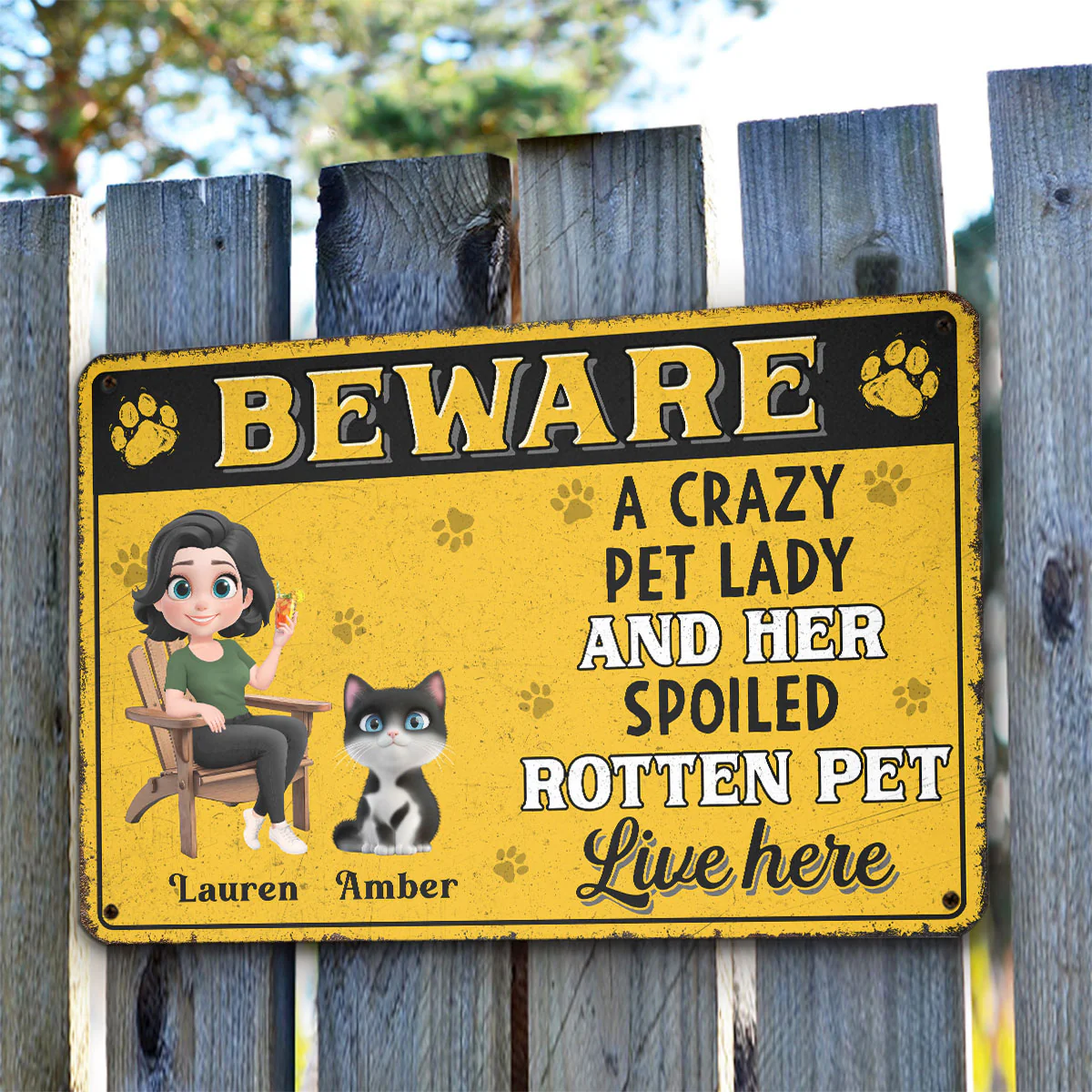 Beware Pet Lady - Personalized Custom Metal Sign - Image 5